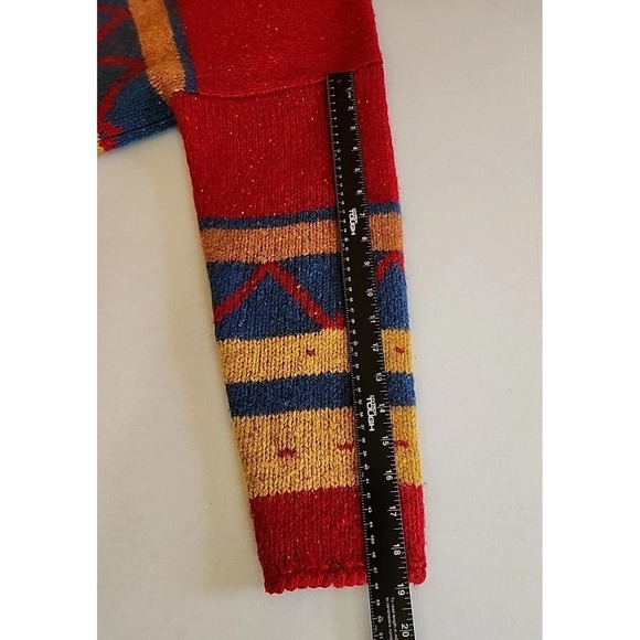 VTG LT Sport Cardigan Southwestern Aztec Shetland Wool Red Stripe Chunky Sz M - Picture 6 of 9